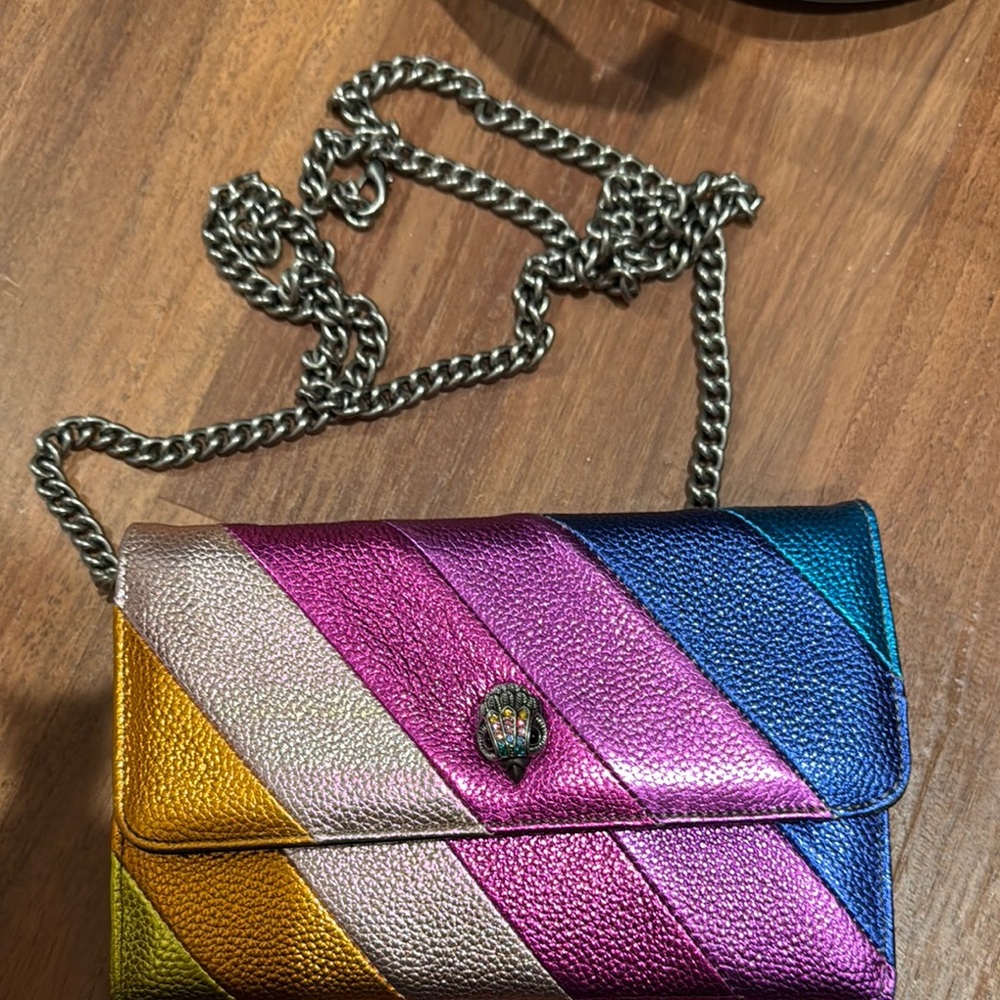 Pink and Blue Crossbody Bag with Chain Strap